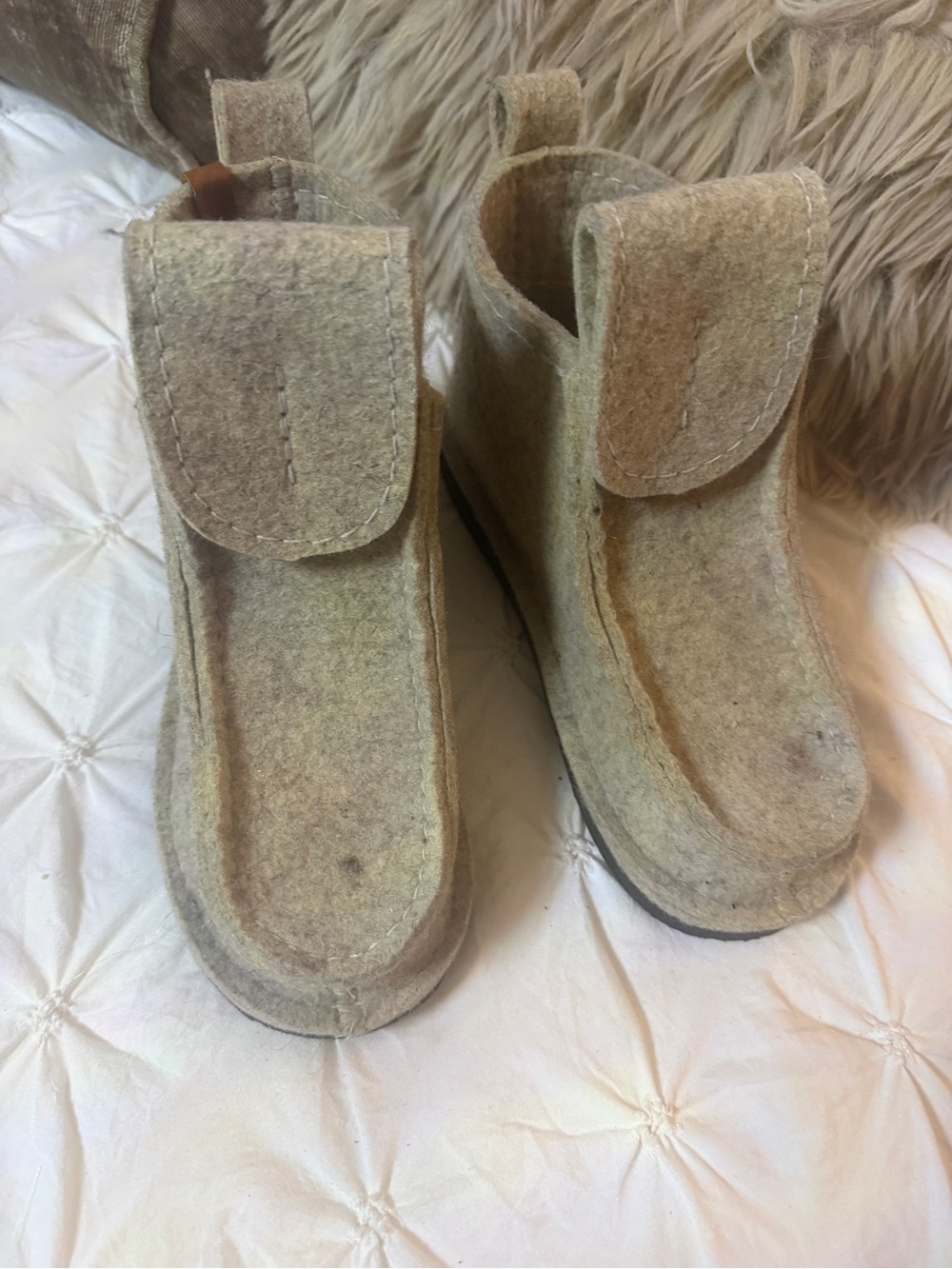 Kids Felt Pull-On Boots in Beige